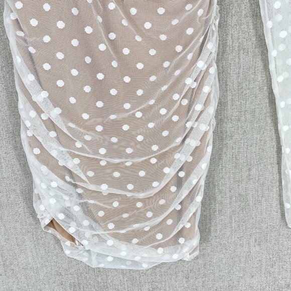 White Fox Boutique Fusion Sour One Shoulder Dress Ruched Bodycon Illusion NEW - Picture 6 of 11